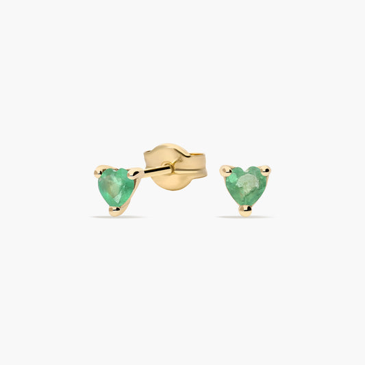 Pendientes corazón de oro 18K esmeralda 3 mm