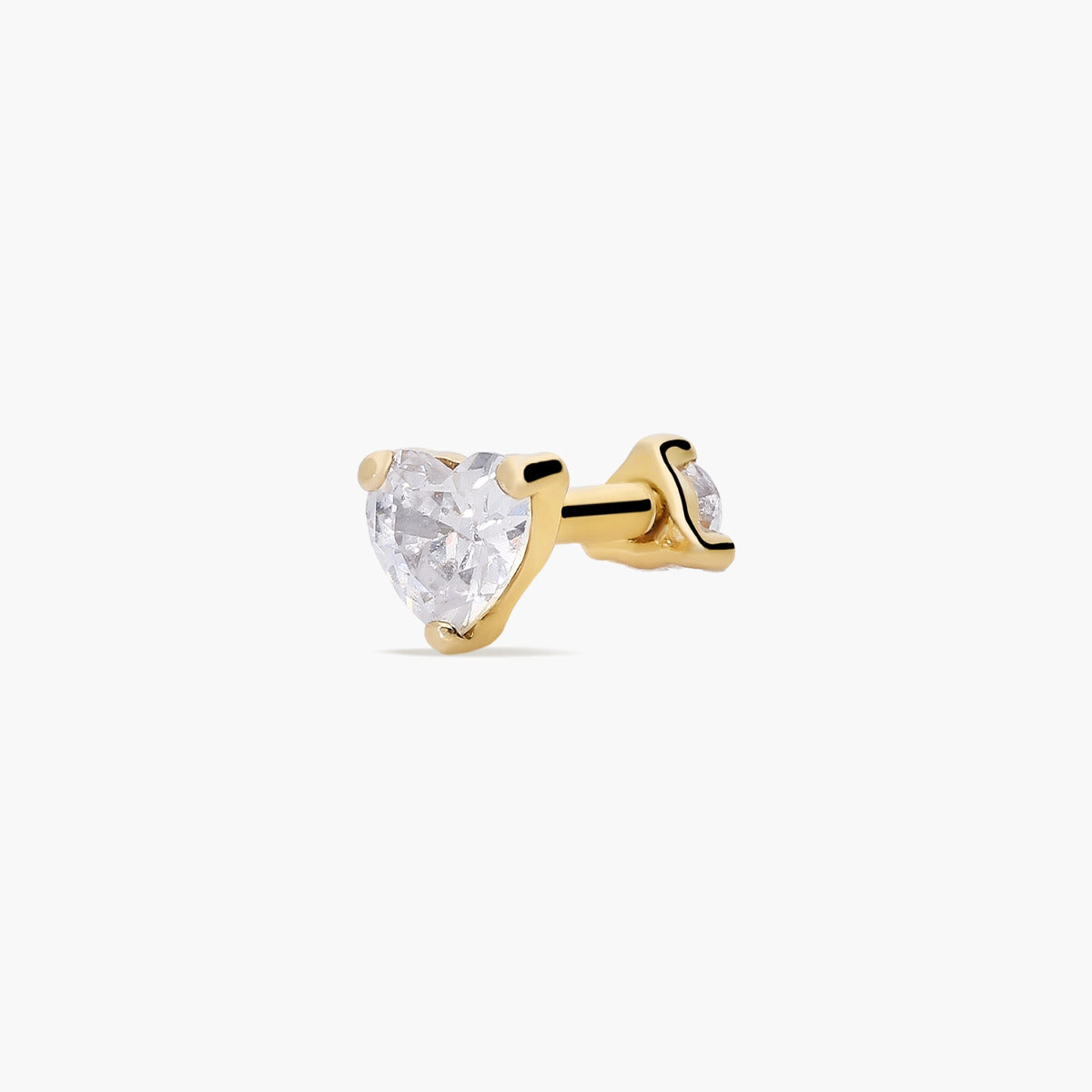 Piercing de oreja reversible de oro 18K circonitas corazón 4 mm