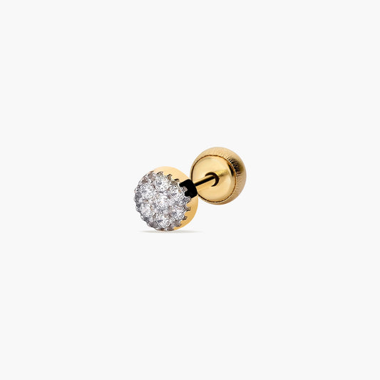 Piercing de oreja de oro 18K circonita redondo 4 mm