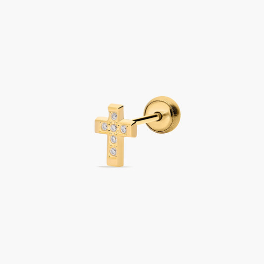 Piercing de oreja de oro 18K circonitas cruz 6 mm