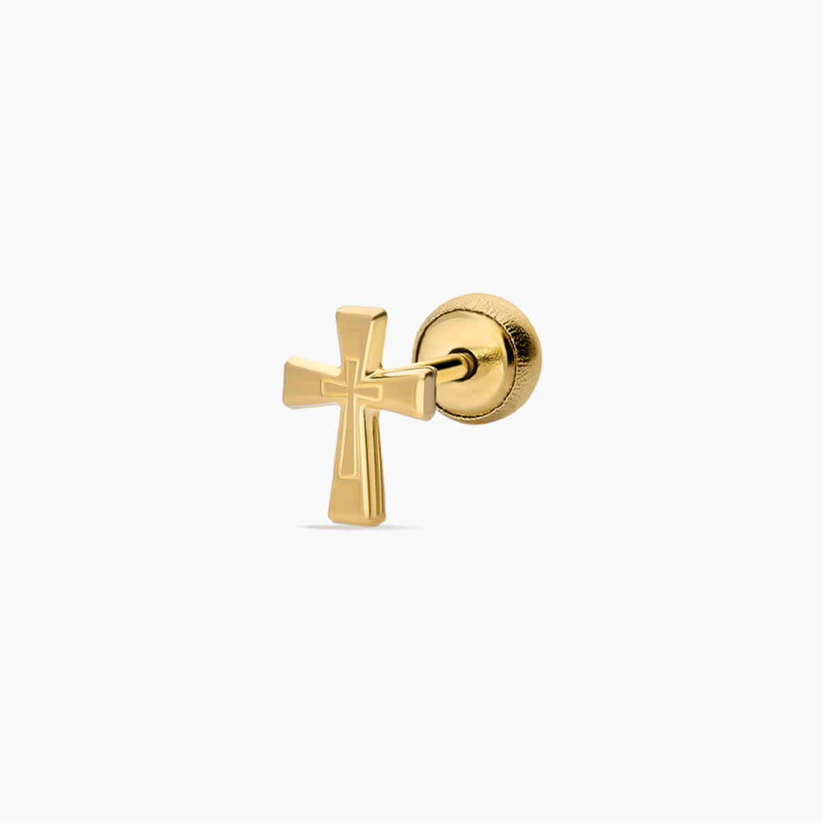 Piercing de oreja de oro 18K cruz grabado 6 mm