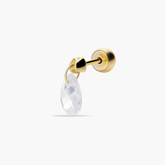 Piercing de oreja de colgar de oro 18K circonita 9 mm
