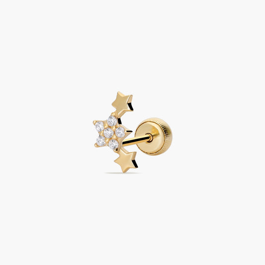 Piercing de oreja de oro 18K circonitas estrellas 7 mm
