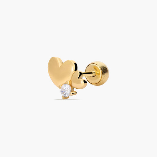 Piercing de oreja de oro 18K circonita corazones 7 mm