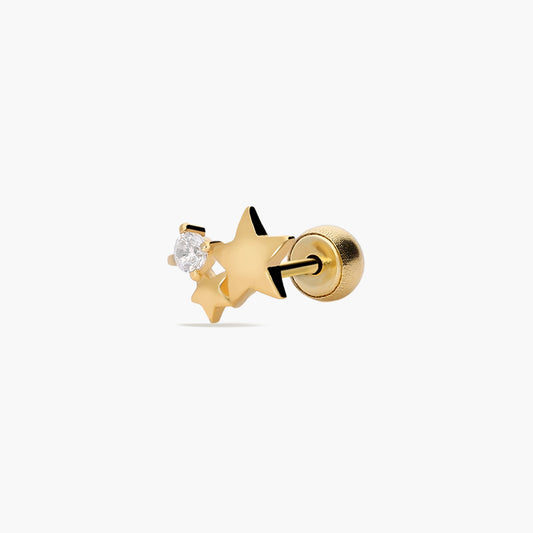 Piercing de oreja de oro 18K circonita estrellas 7 mm