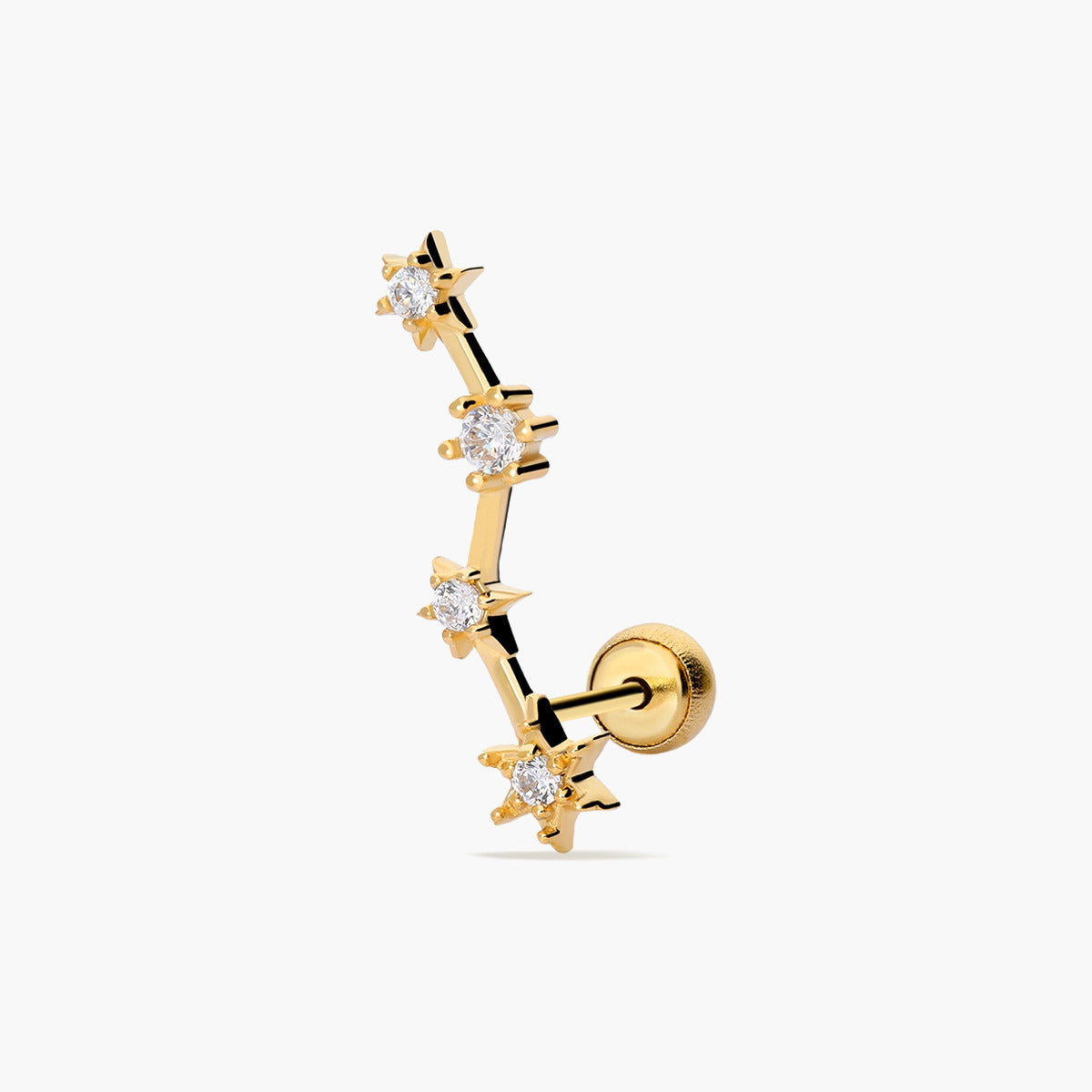 Piercing de oreja de oro 18K circonitas estrellas 18 mm