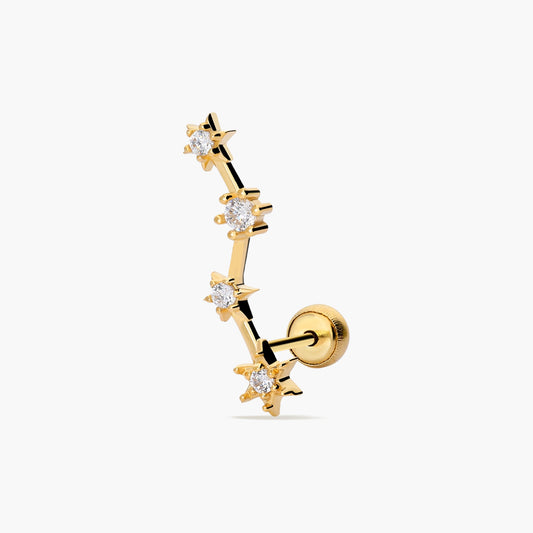 Piercing de oreja de oro 18K circonitas estrellas 18 mm
