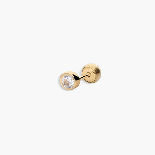 Piercing de oreja de oro 18K circonita redondo 3 mm