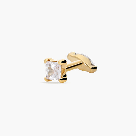 Piercing de oreja reversible de oro 18K circonitas cuadrada 3 mm