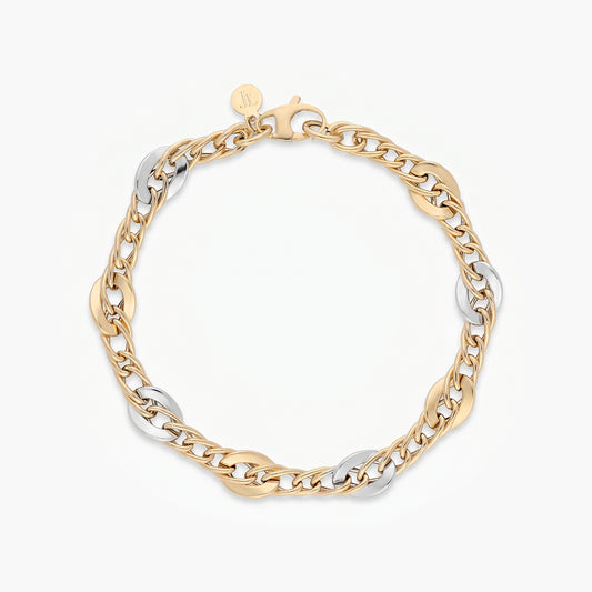 Pulsera de oro bicolor 18K 19 cm