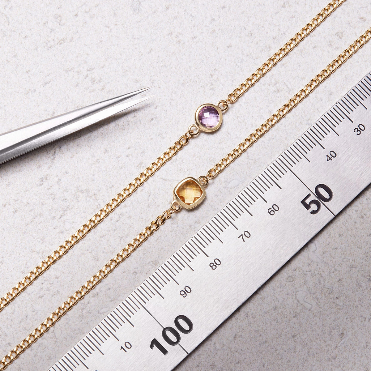 Pulsera de oro 18K amatista violeta 17-19 cm