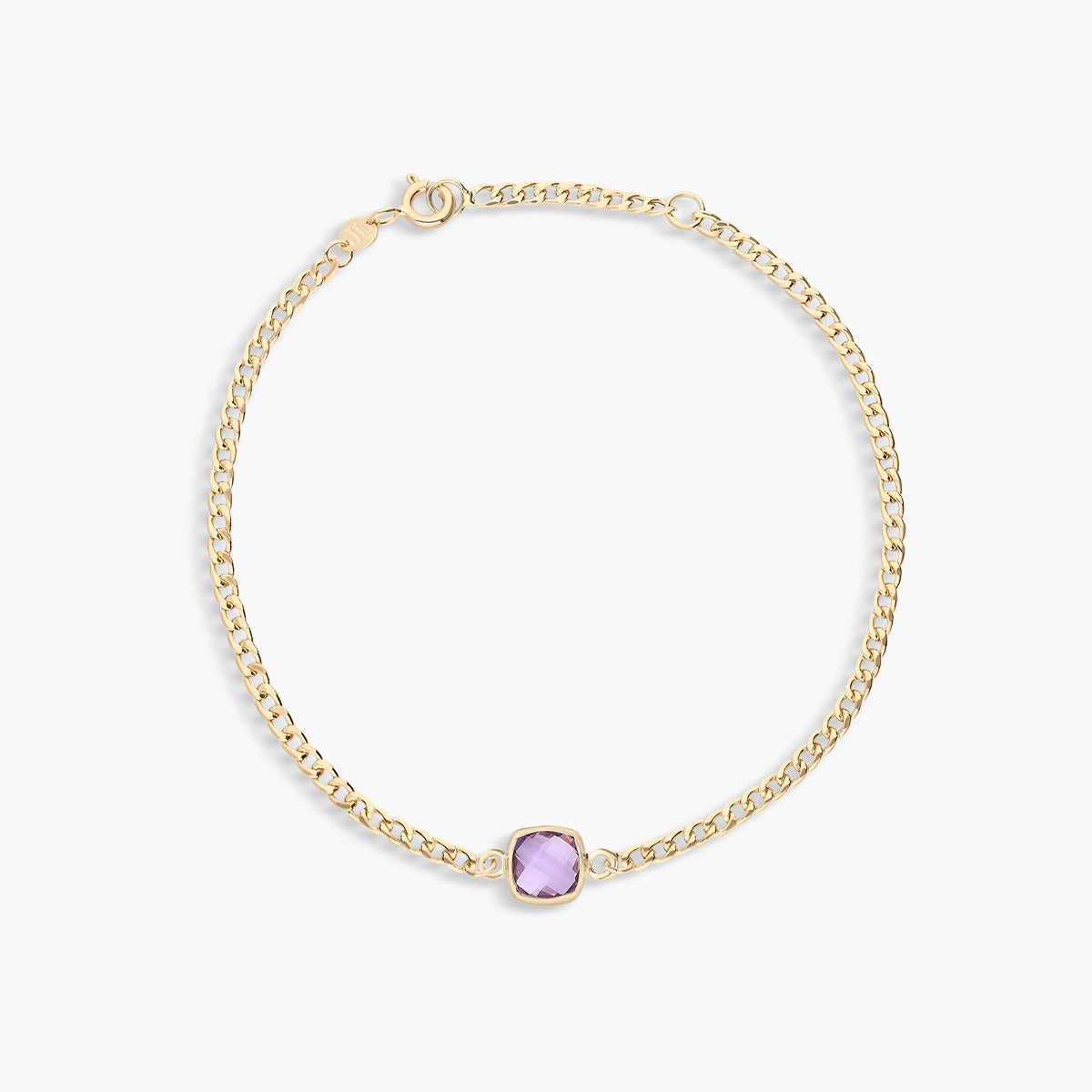Pulsera de oro 18K amatista violeta cuadrada 17-19 cm
