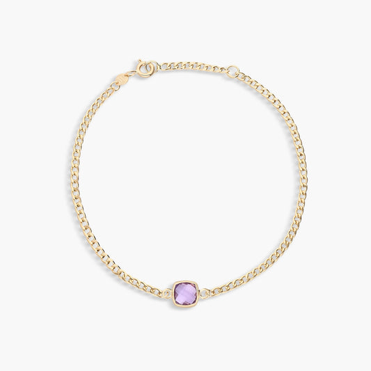 Pulsera de oro 18K amatista violeta cuadrada 17-19 cm