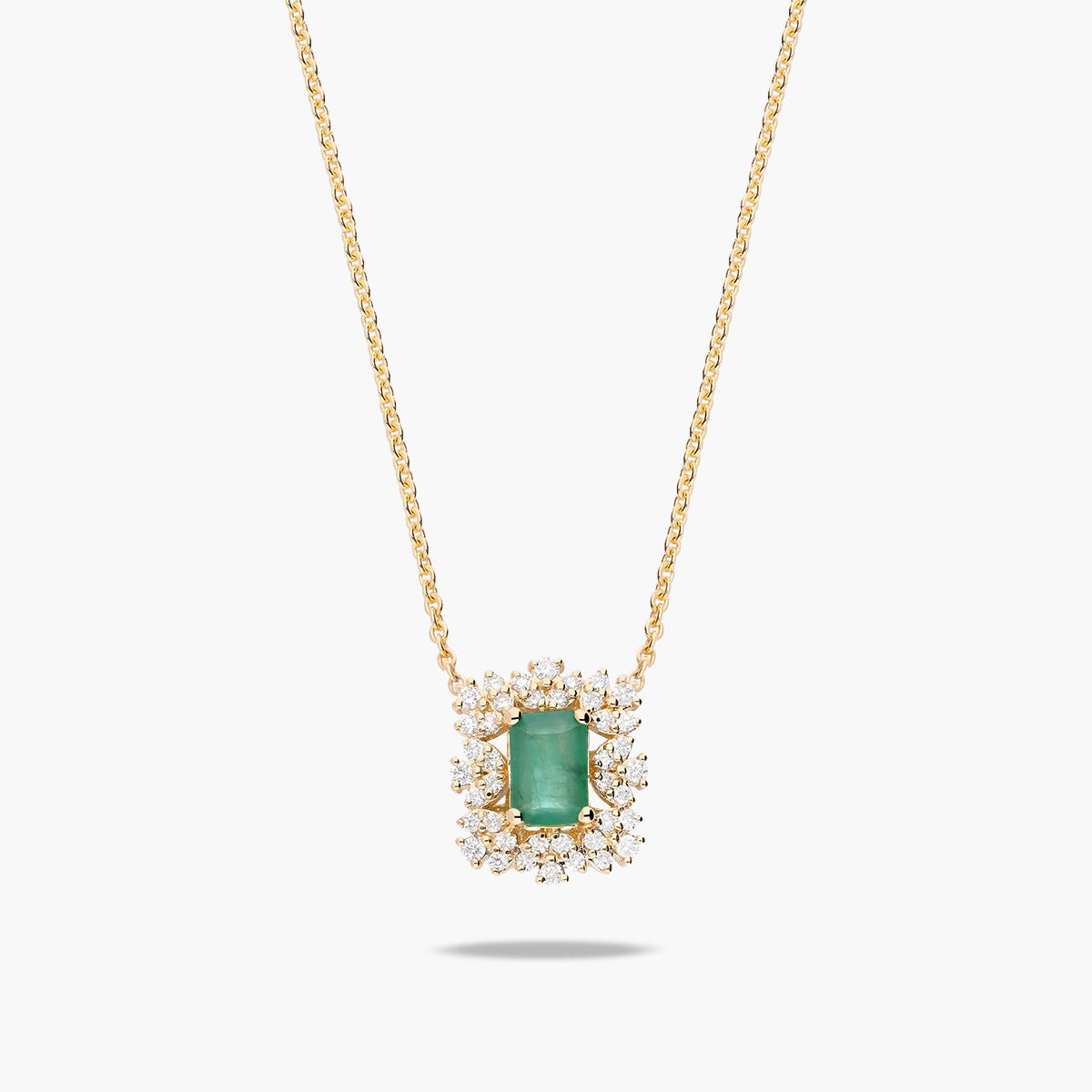 Collar de oro 18K diamante natural 0.06 ct. esmeralda 12 mm JAIPUR VIRIDIA