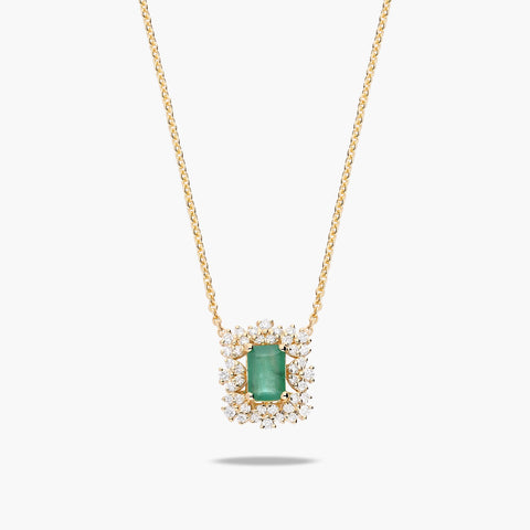 Collar de oro 18K diamante natural 0.06 ct. esmeralda 12 mm JAIPUR VIRIDIA