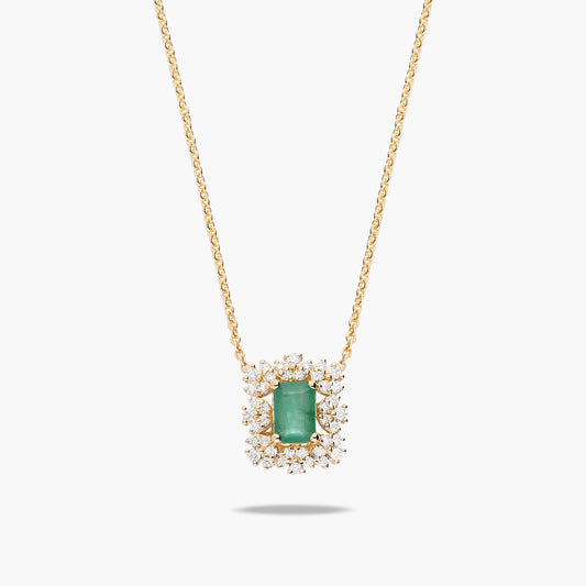 Collar de oro 18K diamante natural 0.06 ct. esmeralda 12 mm JAIPUR VIRIDIA