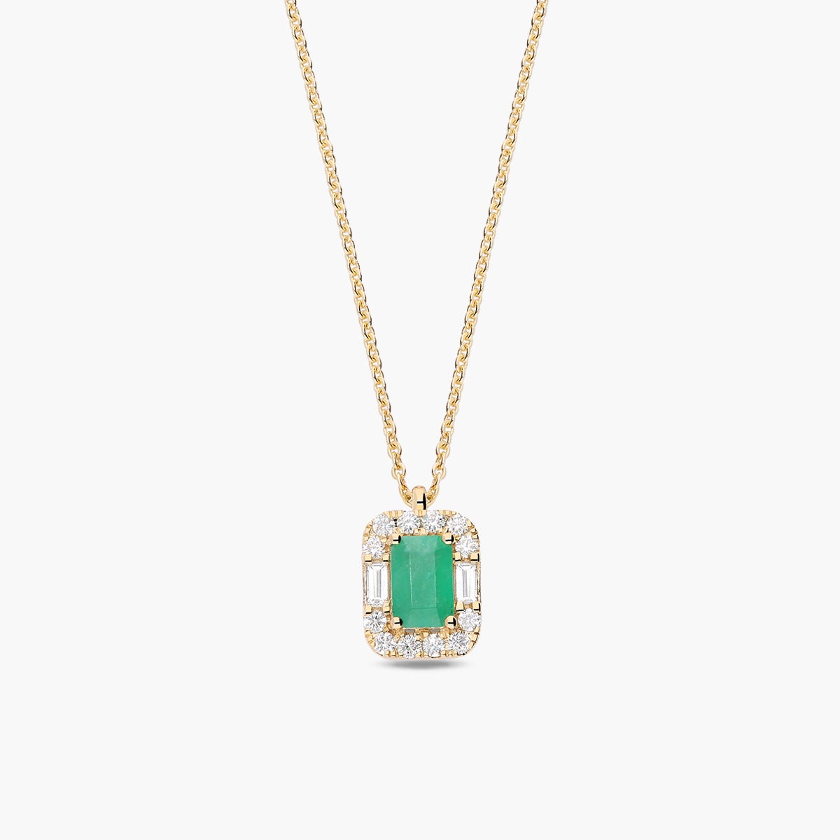 Collar de oro 18K diamante natural 0.08 ct. esmeralda 10 mm GATSBY
