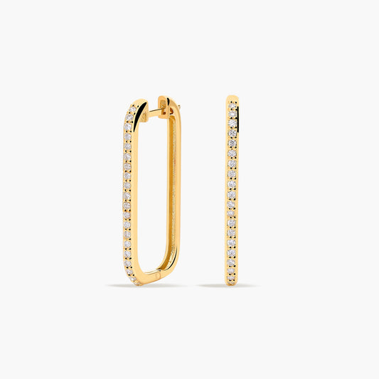 Pendientes largos forma rectangular de oro 18K diamante natural 0.27 ct. 26 mm