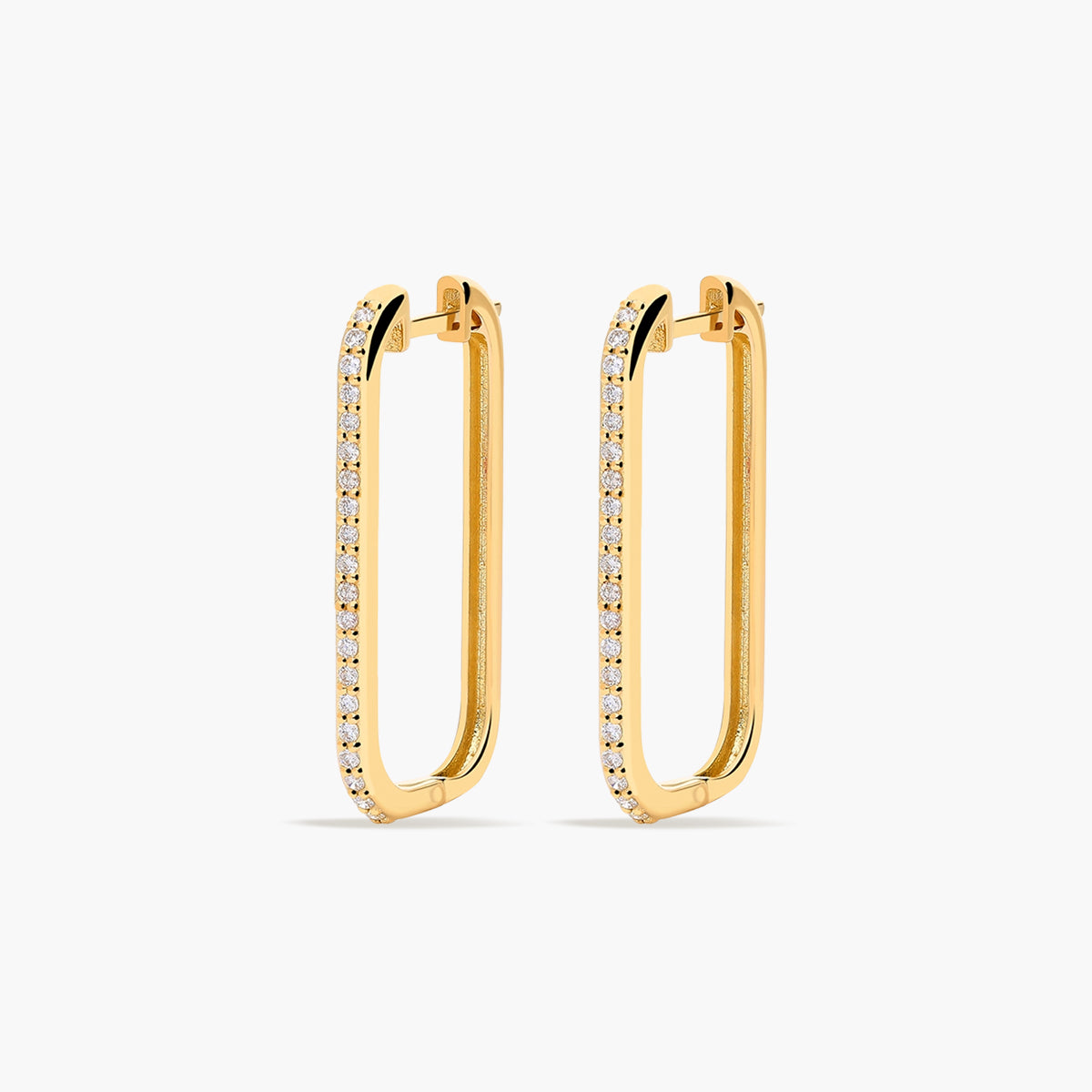 Pendientes largos forma rectangular de oro 18K diamante natural 0.27 ct. 26 mm