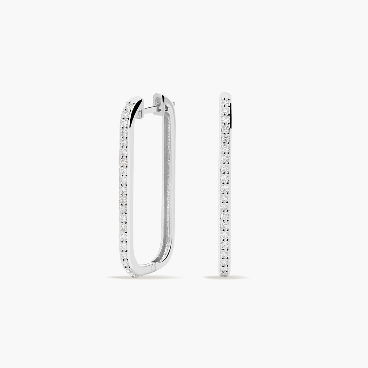 Pendientes largos forma rectangular de oro blanco 18K diamante natural 0.27 ct. 26 mm