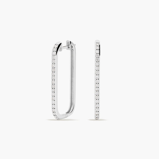 Pendientes largos forma rectangular de oro blanco 18K diamante natural 0.27 ct. 26 mm