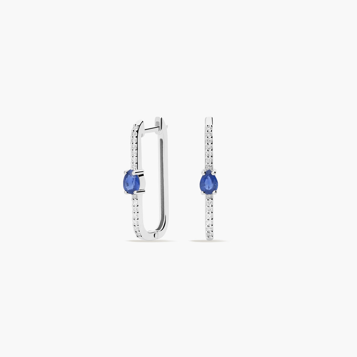 Pendientes largos forma rectangular de oro blanco 18K diamante natural 0.27 ct. 20 mm