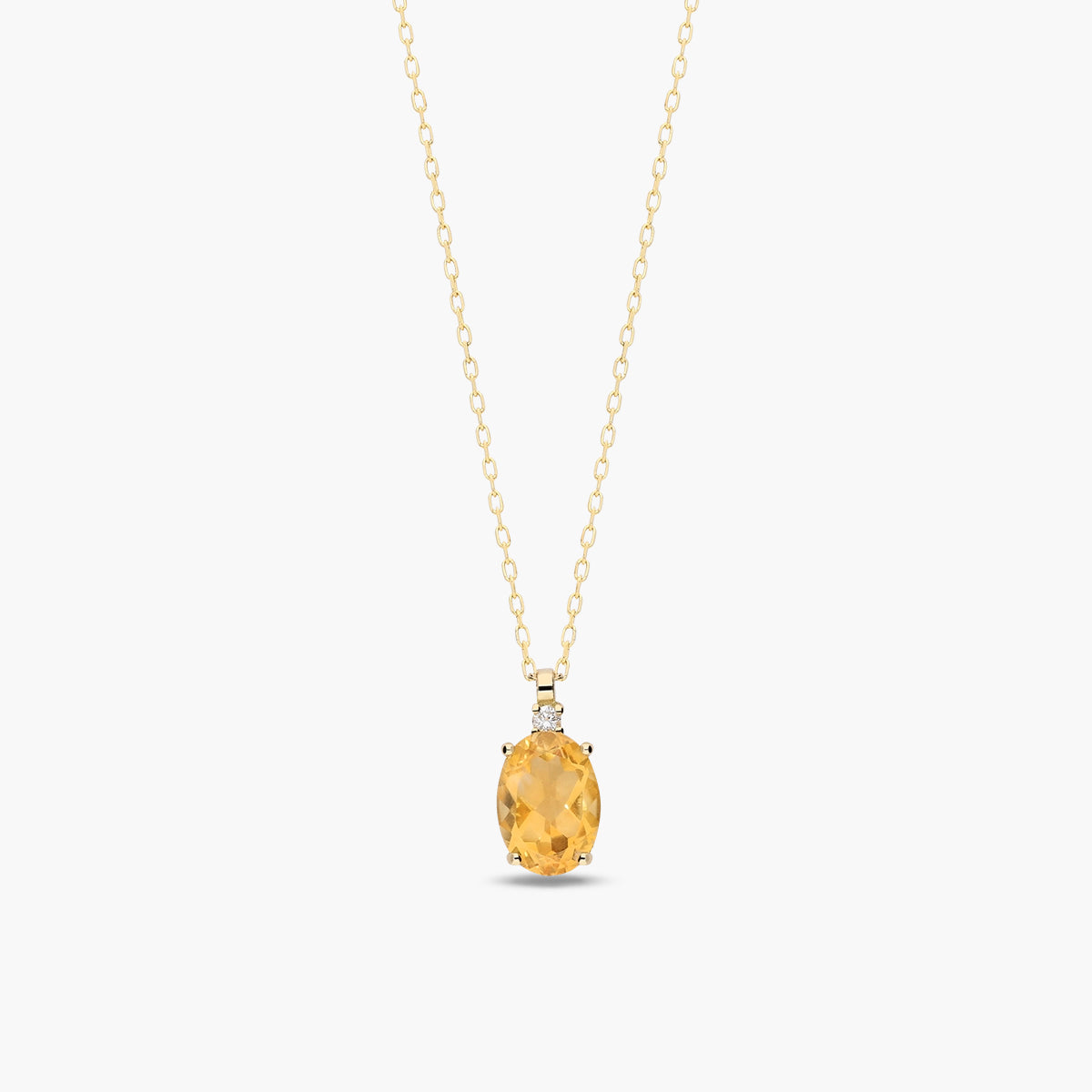 Collar de oro 18K diamante natural 0.02 ct. citrino 7 mm