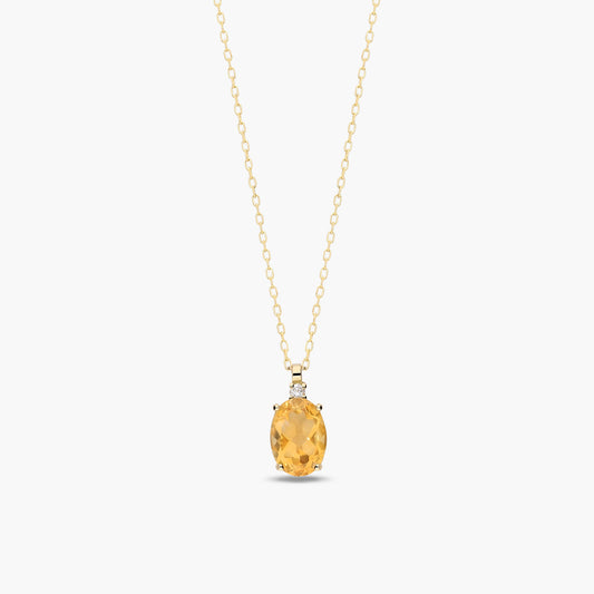 Collar de oro 18K diamante natural 0.02 ct. citrino 7 mm