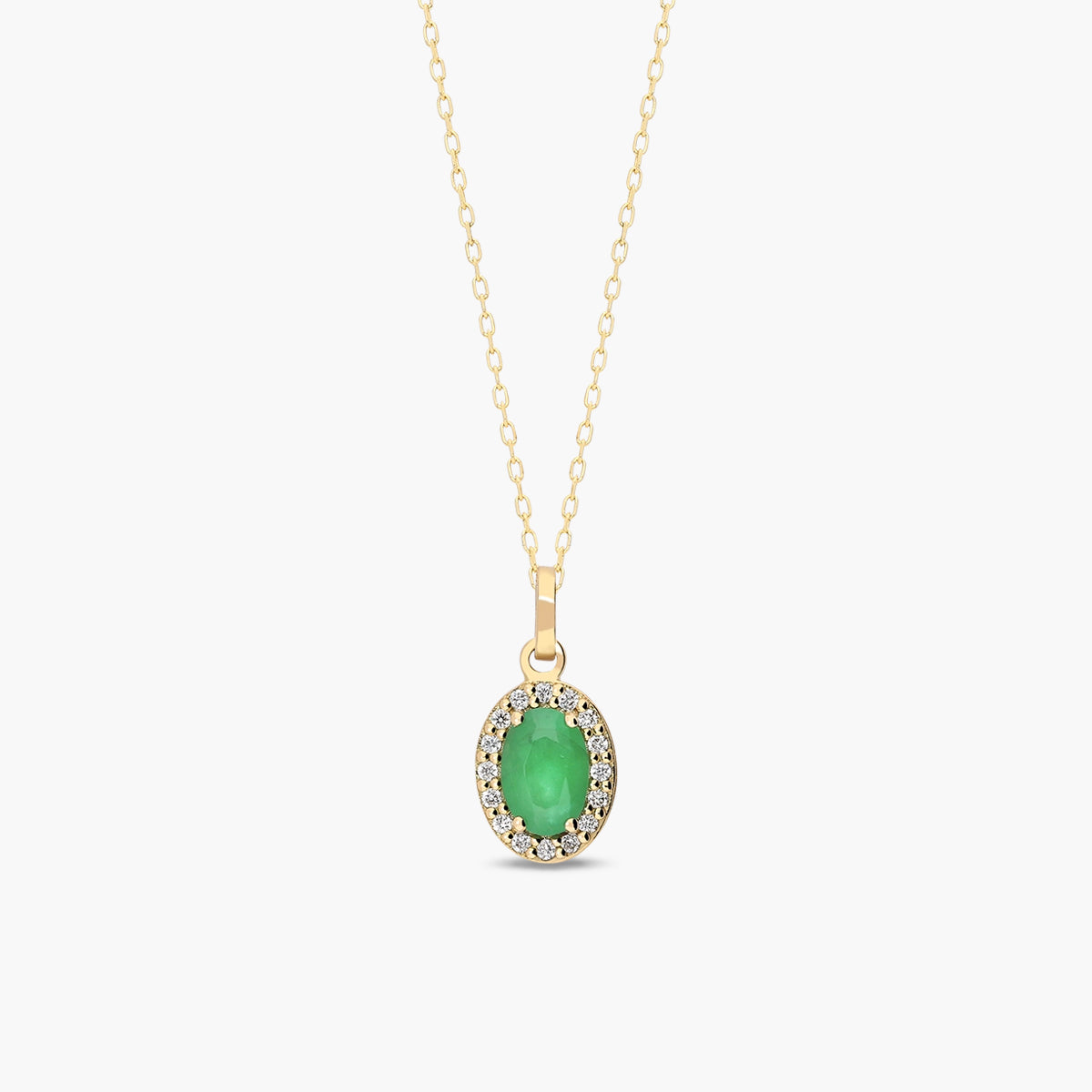 Collar de oro 18K diamante natural 0.08 ct. esmeralda 8 mm