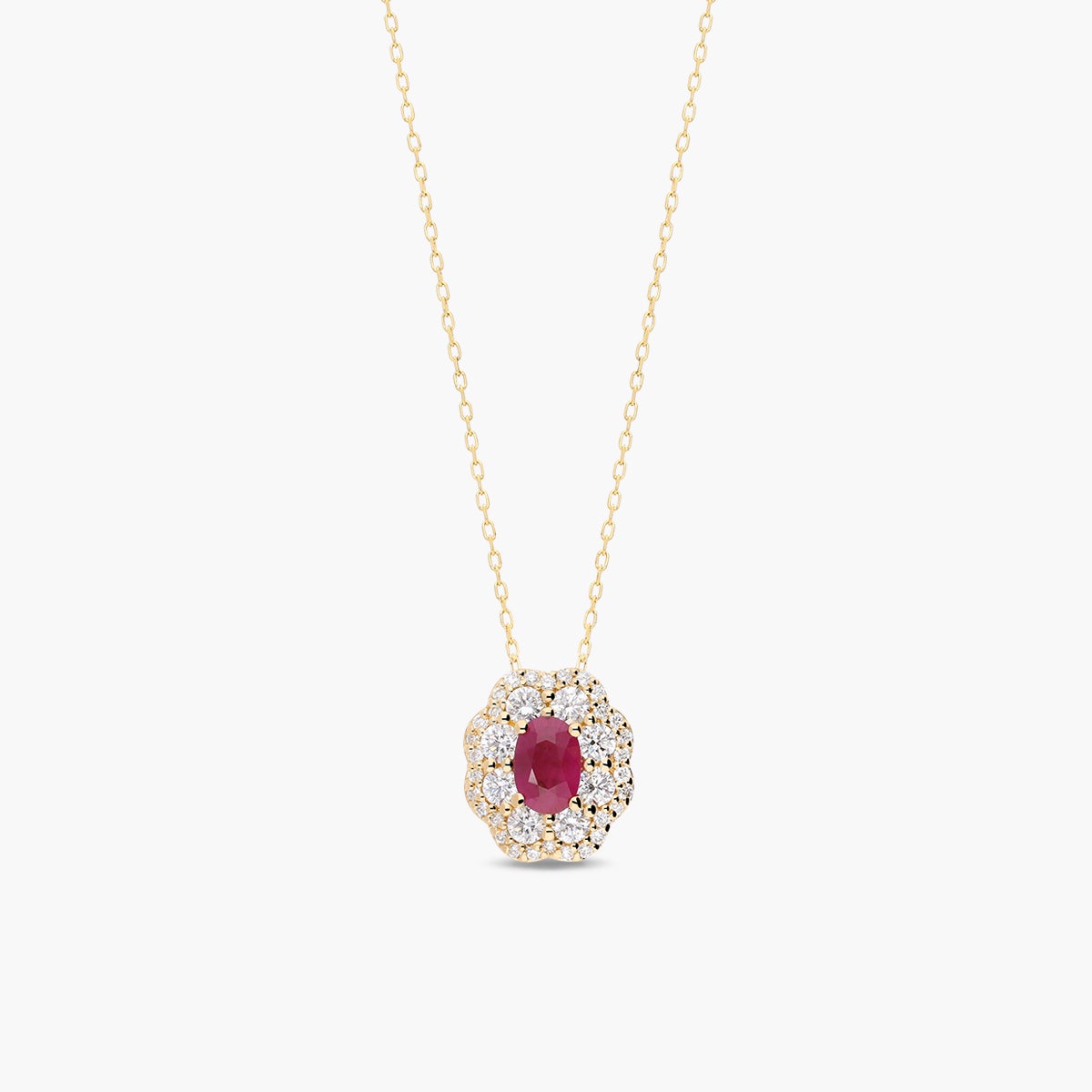 Collar de oro 18K diamante natural 0.63 ct. rubí 12 mm JAIPUR FLAMMIA