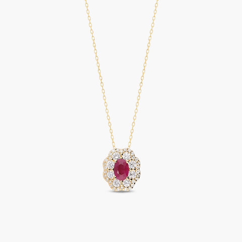 Collar de oro 18K diamante natural 0.63 ct. rubí 12 mm JAIPUR FLAMMIA