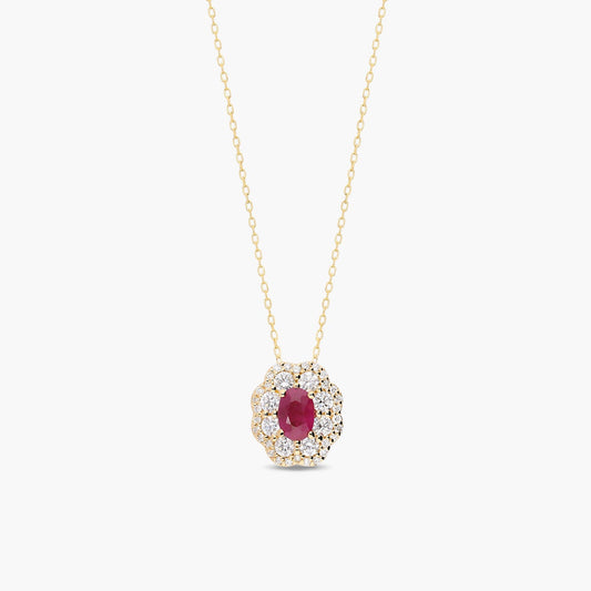 Collar de oro 18K diamante natural 0.63 ct. rubí 12 mm JAIPUR FLAMMIA
