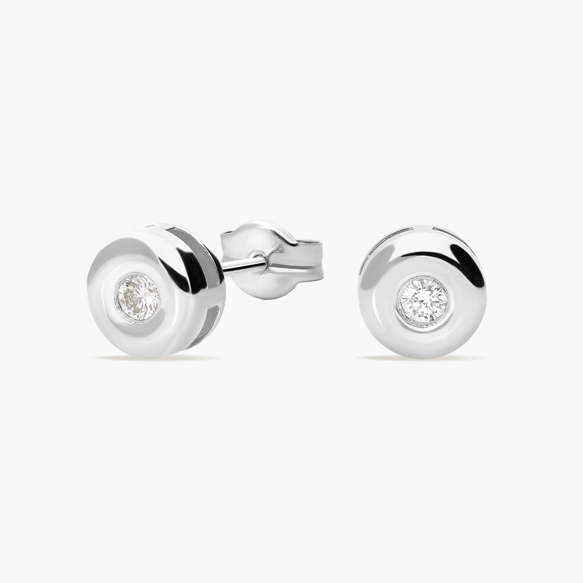 Pendientes redondos de oro blanco 18K diamante natural 0.16 ct. 5 mm