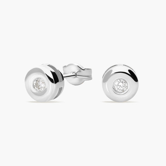 Pendientes redondos de oro blanco 18K diamante natural 0.16 ct. 5 mm