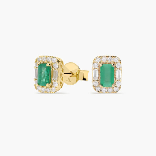 Pendientes de oro 18K diamante natural 0.08 ct. esmeralda 8 mm GATSBY