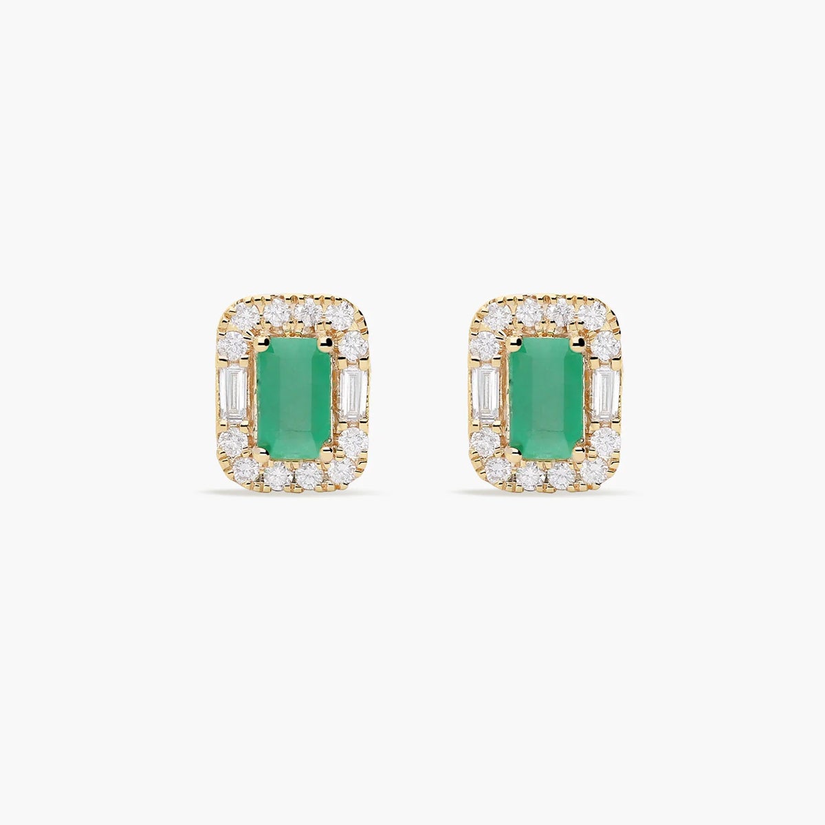 Pendientes de oro 18K diamante natural 0.08 ct. esmeralda 8 mm GATSBY