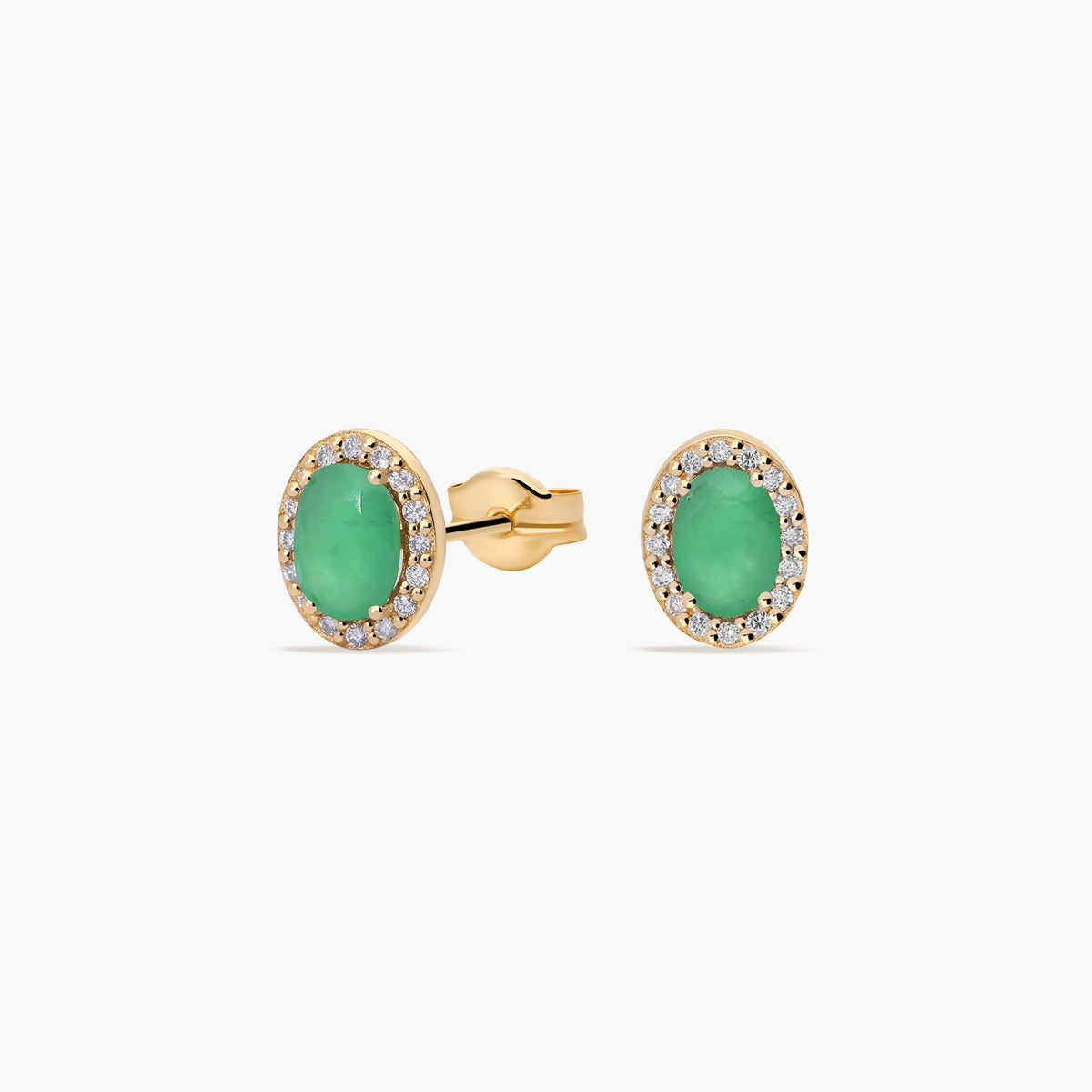 Pendientes de oro 18K diamante natural 0.16 ct. esmeralda 8 mm