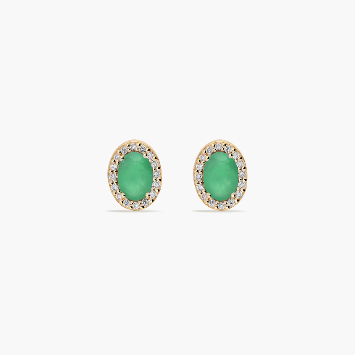 Pendientes de oro 18K diamante natural 0.16 ct. esmeralda 8 mm