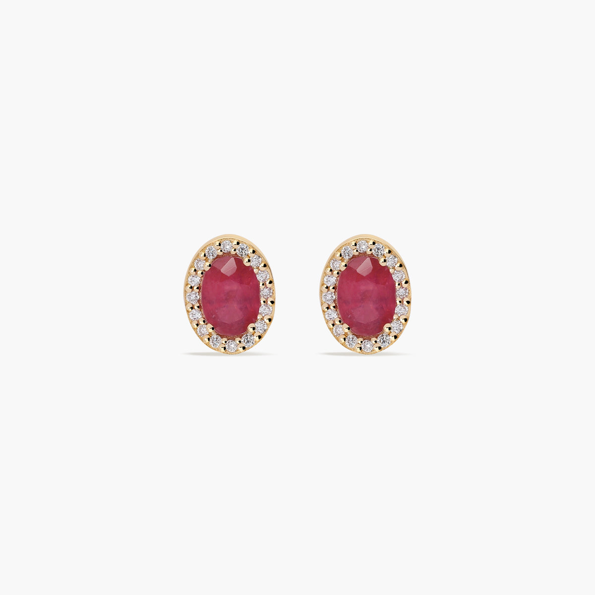 Pendientes de oro 18K diamante natural 0.16 ct. rubí 8 mm