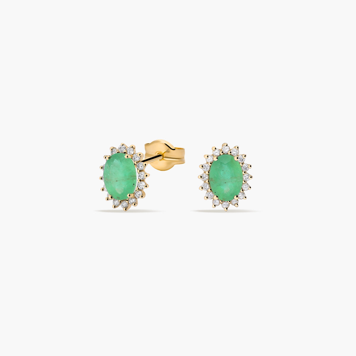 Pendientes de oro 18K diamante natural 0.36 ct. esmeralda 10 mm