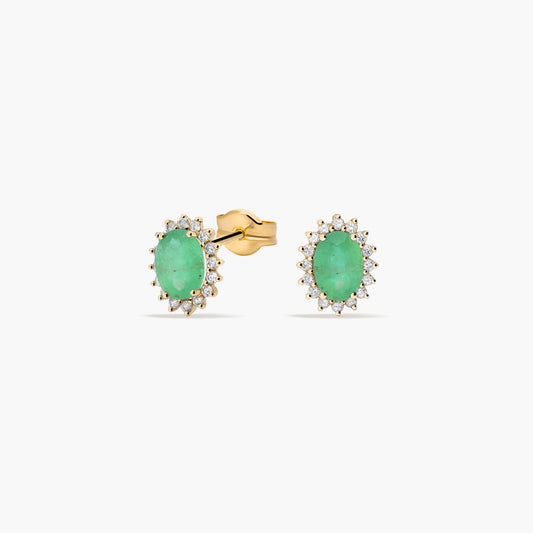 Pendientes de oro 18K diamante natural 0.36 ct. esmeralda 10 mm