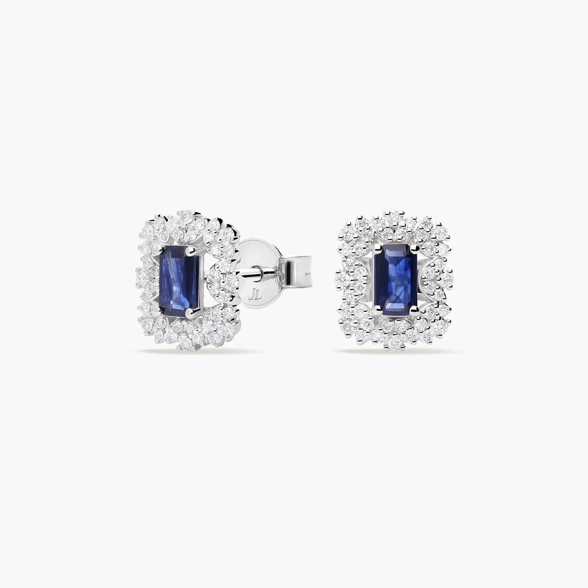 Pendientes de oro blanco 18K diamante natural 0.08 ct. zafiro 10 mm JAIPUR CELESTIA