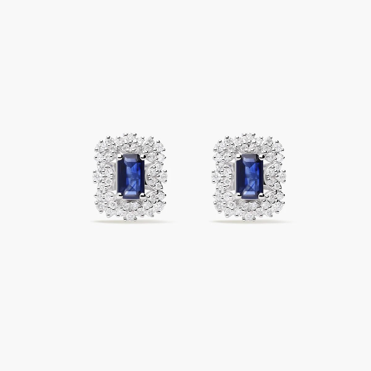 Pendientes de oro blanco 18K diamante natural 0.08 ct. zafiro 10 mm JAIPUR CELESTIA