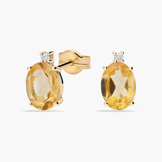 Pendientes de oro 18K diamante natural 0.04 ct. citrino 9 mm