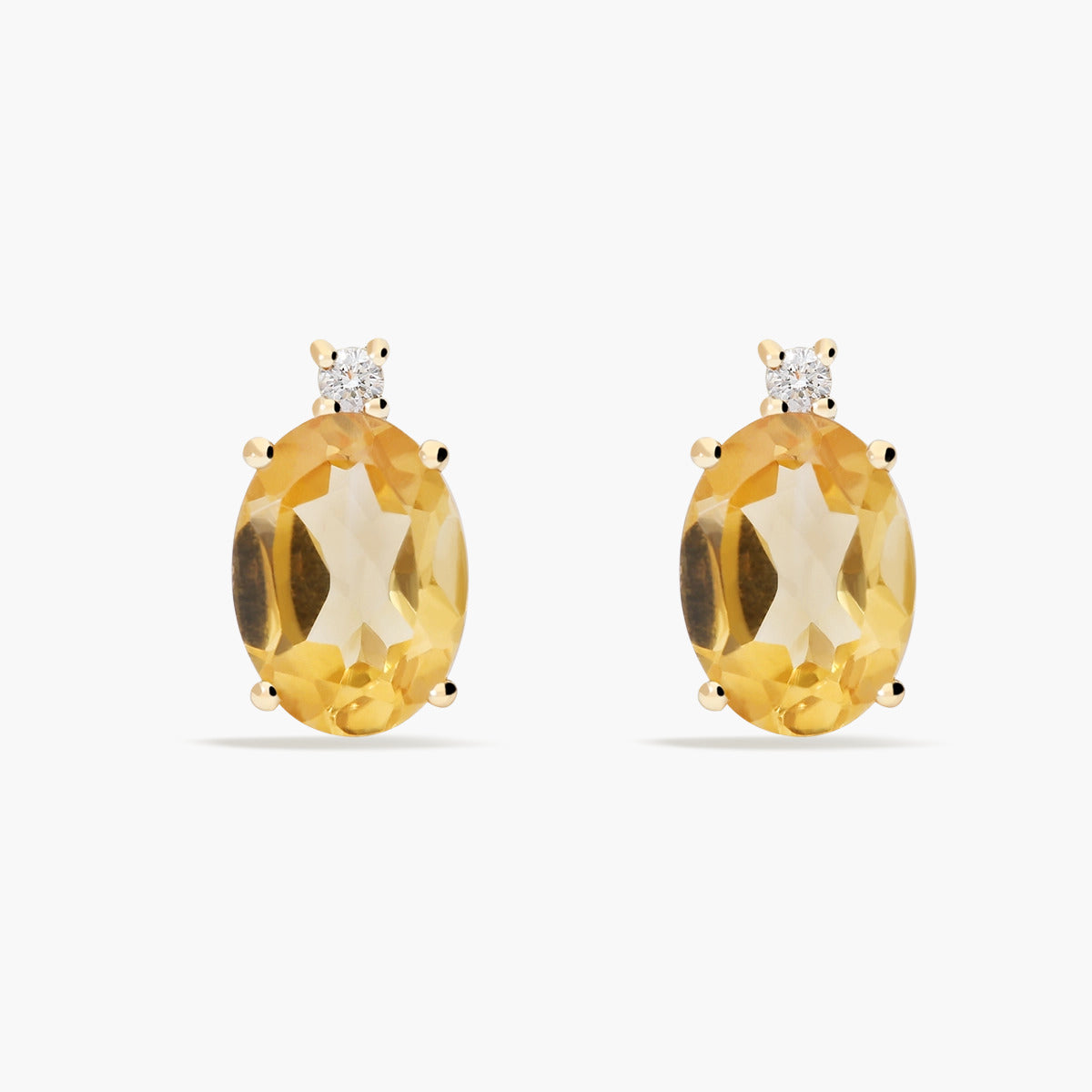 Pendientes de oro 18K diamante natural 0.04 ct. citrino 9 mm