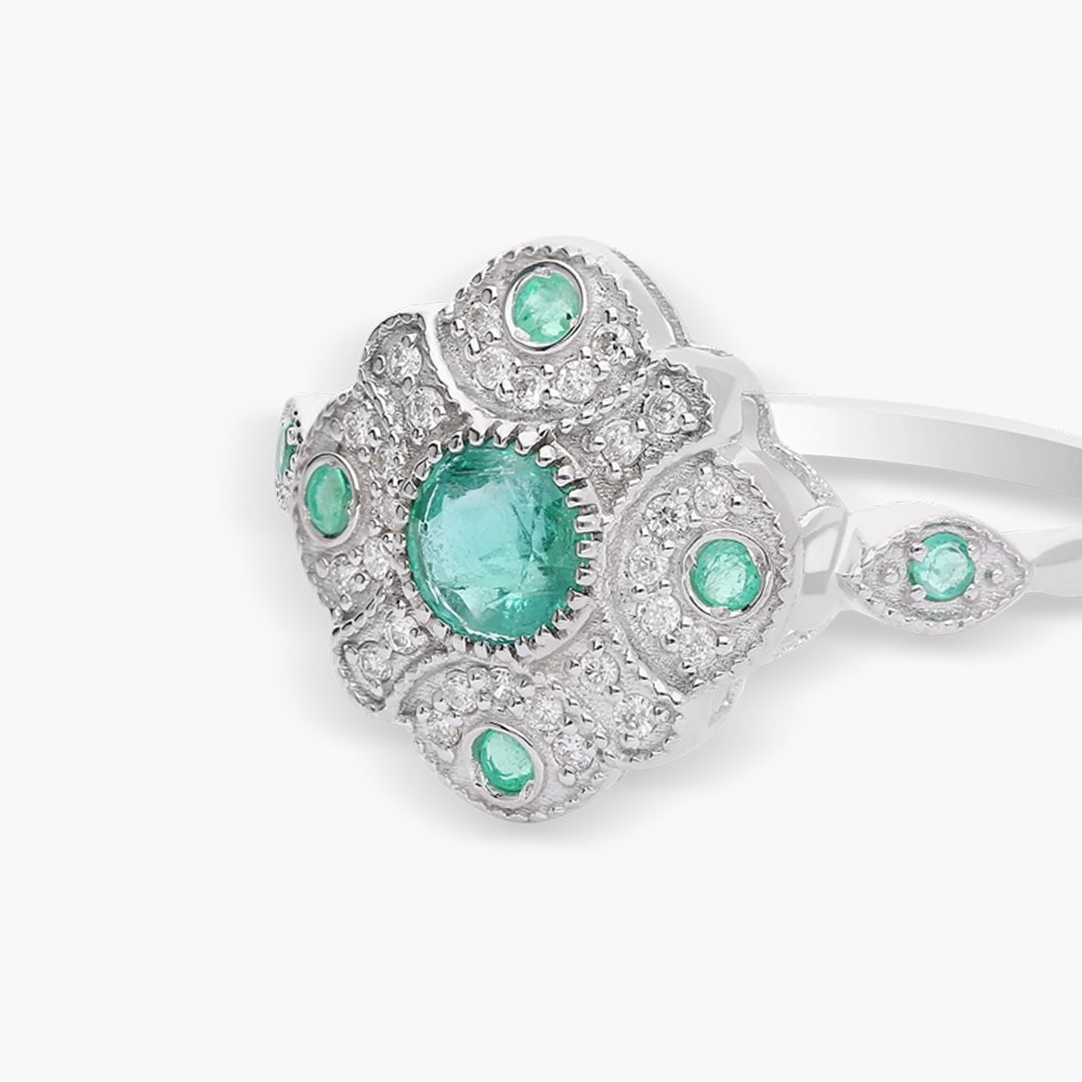 Anillo de oro blanco 18K diamante natural 0.112 ct. 