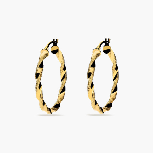 Pendientes de aro dibujo diamantado de oro 18K 25 mm