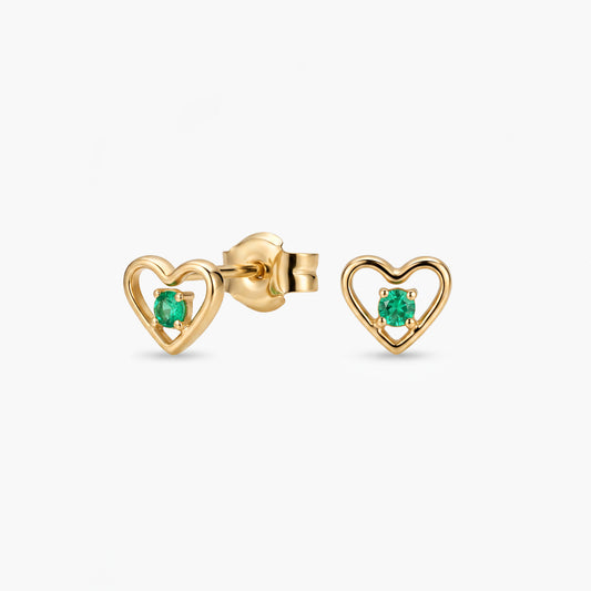 Pendientes corazón de oro 18K esmeralda 5 mm