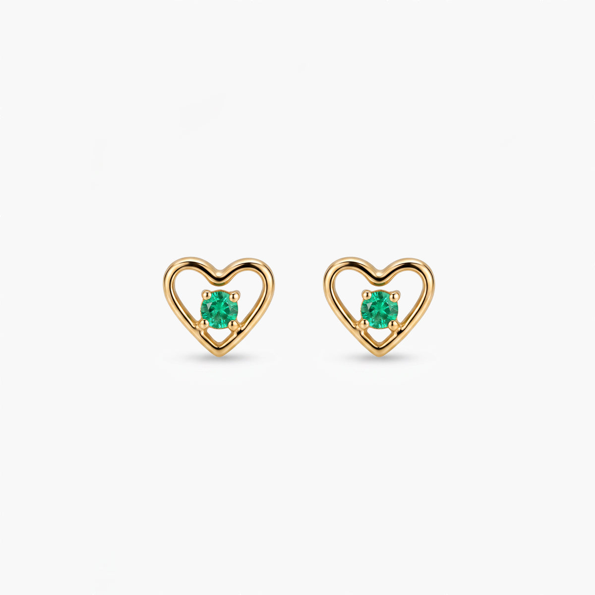 Pendientes corazón de oro 18K esmeralda 5 mm