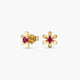 Pendientes flor de oro 18K rubí 5 mm